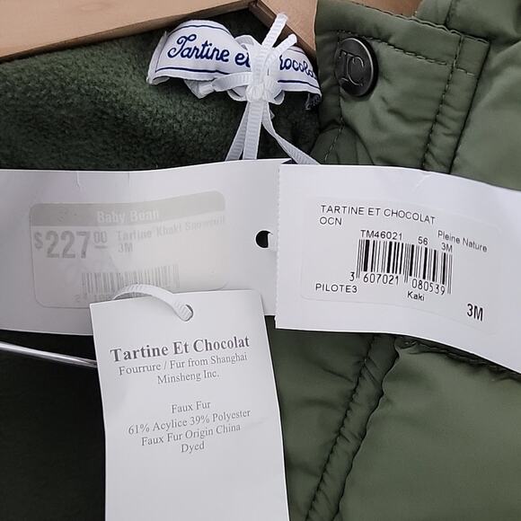 Tartine et Chocolat Baby Khaki Green Hooded Bunting Puffy Snowsuit Faux Fur 3M - Picture 12 of 16